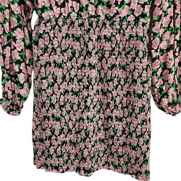 Zara Womens Mini Dress Large Floral Print Smocked Bottom Bloggers Favorite - Picture 3 of 12